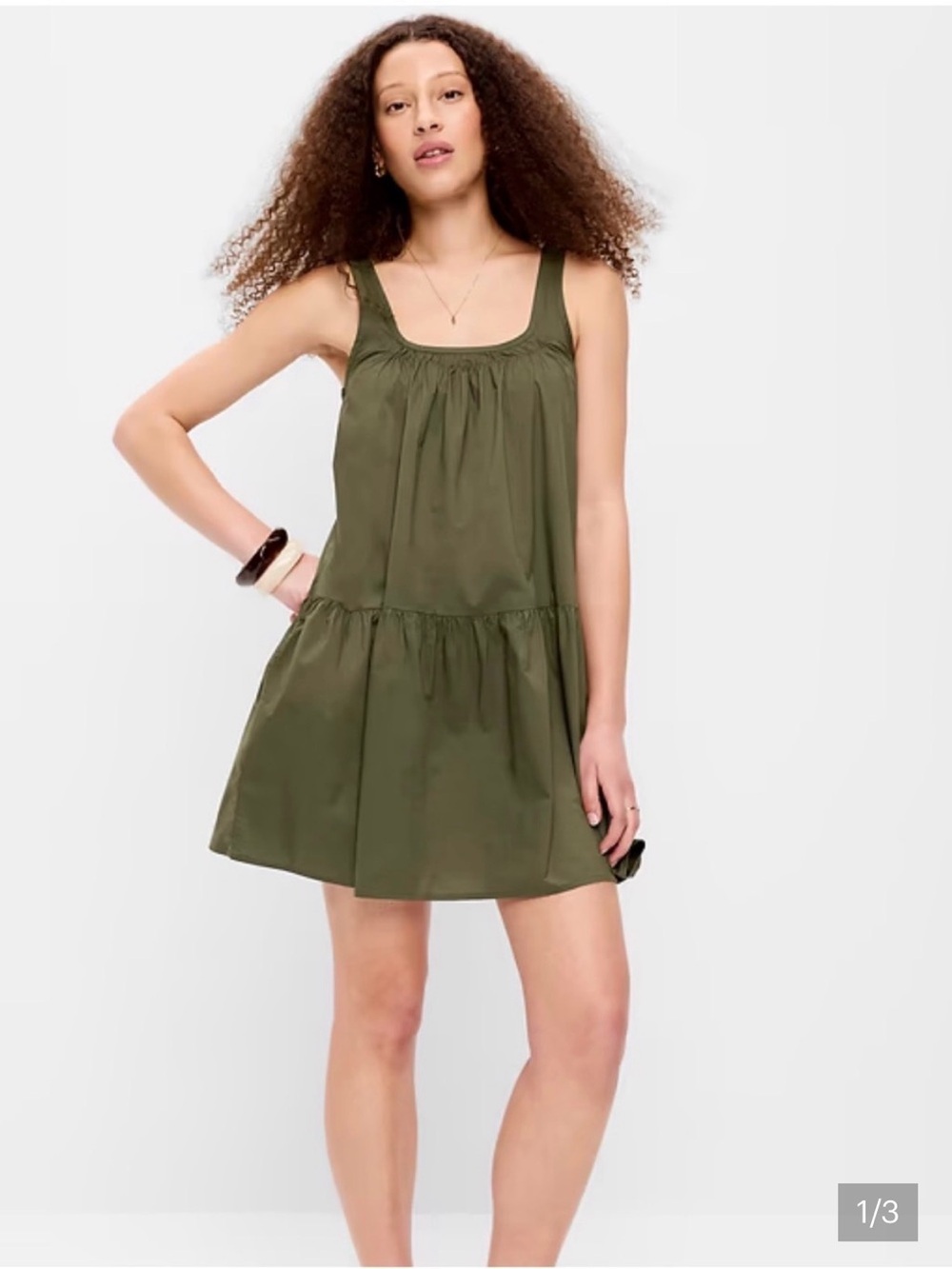 Old Navy XL Olive Green Tiered Square-Neck Drop-Waist Swing Mini Dress